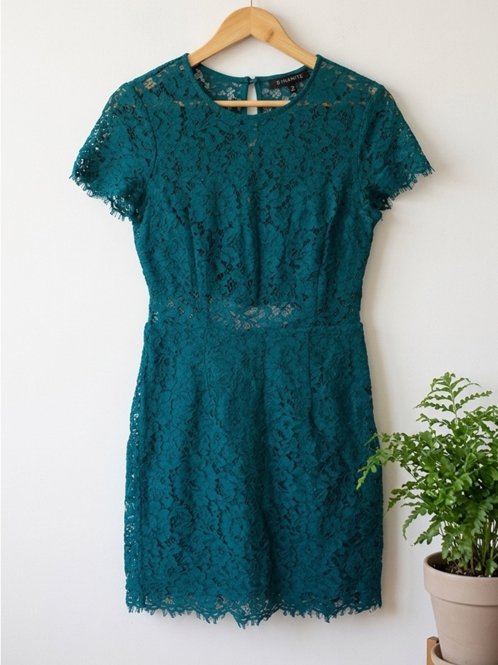 Dynamite Teal Floral Lace Mini Dress Sheer Cutout Short Sleeve Cocktail Wedding